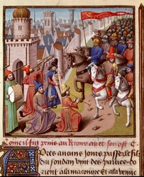 Křížová výprava: návrat francouzské armády Svaté země. Miniatura v „“Le miroir historial““ (Speculum Historiale) (ms. 1196, fol. 372) od Vincenta de Beauvais (1190-1264) přeložená do francouzštiny Jean de Vignay