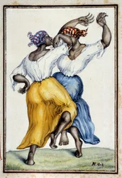 Tanečníci na Antilách. Rytina z 19. století. Chartres, Musee des Beaux Arts