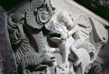 David Slaying the Lion (detail hlavního města) c.1130 (kámen)