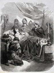 Smrt Saint Louis v Palestině v roce 1270 - v „“ Histoire de France““ od L.-P. Anquetil