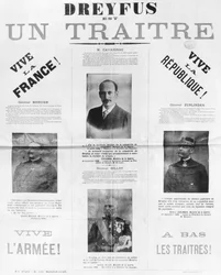 Dreyfus est un traitre, plakát s portréty jeho kritiků, konec 19.