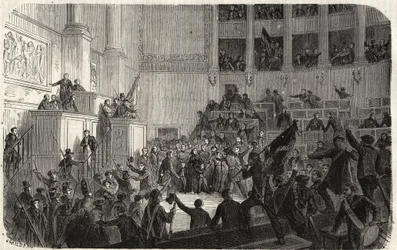 Vévodkyně Orleánská v Poslanecké sněmovně (1848), Paříž, Francie – Revoluce 1848 – Vévodkyně Orleánská v Poslanecké sněmovně v Paříži v době vyhlášení Republiky“ (Helene de Mecklembourg Schwerin, vévodkyně z Orleansu tri