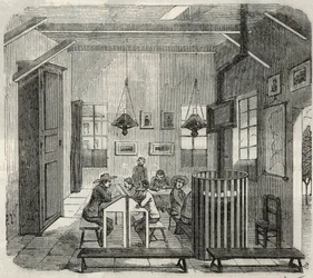 Škola pro idioty v Bicetre v 19. století – rytina v „Tableau-de-Paris“ od Edmonda Texiera 1852