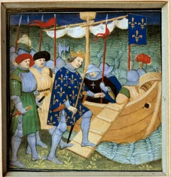 Nástupiště svatého Ludvíka (Ludvíka IX.) (1214-1270) pro 7. miniaturní křížovou výpravu francouzské školy