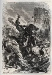 Eudes (Odon) (860-898), král Franků, vede bitvu proti Normanům a vítězně brání Paříž (860-887) - Eudes (852-898) v bitvě proti Normanům - „Historie Francie vyprávěna moje vnoučata““ - od Francoise Guizota - 1872-1876