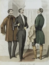 Večerní šaty, ilustrace z Le Journal des Tailleurs, 16. února 1851 (barevná rytina)