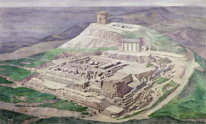 Výkop ruin galsko-římského chrámu Merkura v roce 1876 (akvarel)