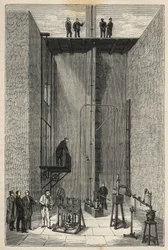 Zkušenosti Henriho Victora Regnaulta (1810 - 1878) - Henri-Victor Regnault na College of France - Rytí do „“ Vědy kladené na dveře – fyzika a chemie““ od Alexise Clerca. Konec 19. století. Soukromá sbírka.