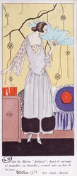 Módní talíř s vějířem z peří, z knihy Art, Gout, Beaute, 1921, (pochoárový tisk)