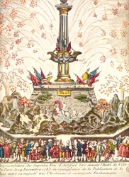 Ohňostroj před hotelem de Ville v Paříži na oslavu Versailleského míru, 14. prosince 1783