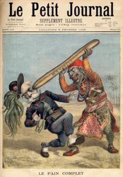 První italsko-etiopská válka - Karikatura Francesca Crispiho (1818-1901) a porážka italské invazní armády při obléhání Makalle v Etiopii - v „Le Petit Journal“ z 2.9.1896 (rytina)