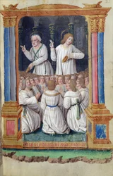 Fol.33r Svatý Petr a sv. Jan nabádají věřící, z Heures a lUsage de Rome