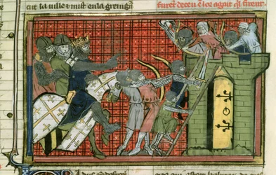 Fr 22495 f.36r Útok na město, z Le Roman de Godefroi de Bouillon