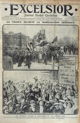 Francie vyhlašuje všeobecnou mobilizaci 2. srpna 1914, obálka Excelsioru v neděli 2. srpna 1914