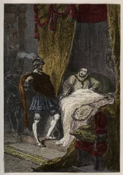 Francois 1er (1494-1547) ráno překvapuje Jindřicha VIII. (1491-1547) v Camp du Drap d