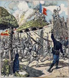 Francouzská expedice do Dahomey (nyní Benin). Francouzské jednotky vstoupily do Abomey 17. listopadu