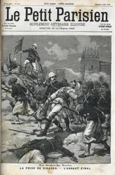 Francouzští vojáci v Súdánu: květen 1898. Plukovník Audeoud (Súdán) vyhodil Sikasso. Zajetí Sikasso. Obálka „“Le petit parisien“““ z června 1898.