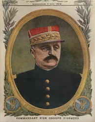 Generál Franchet dEsperey velitel skupiny armád, ilustrace přední obálky z Le Petit Journal, příloha ilustrovaná, 7. května 1916