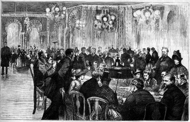 Celkový pohled na hernu kasina Monte Carlo (Monte-Carlo). Gravírování v „“Le Monde Illustré““
