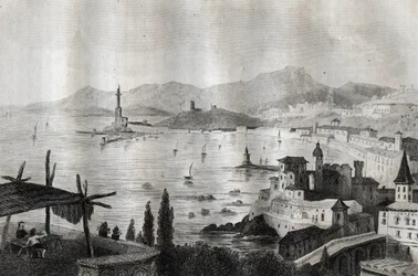 Genova - Genes - Genoa - Rytina z “” Malebné Itálie”” od M. de Norvinse, Ch. Nodier 1834-1836.