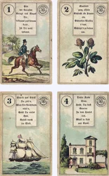 Německé vydání francouzského kartomanického balíčku Lenormand: Dondorf, Frankfurt nad Mohanem, 19. století.