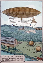 Giffardův vzduchový parní aerostat nad parkem Chalais