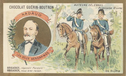 Gustave Nadaud (1820-1893), francouzský goguettier, básník a skladatel, autor satirického díla „Les deux gendarmes“ nebo „Pandora“ režimu zakázaného