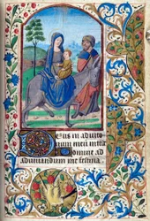 H/L-3-3 fol. 74r Útěk do Egypta, z Knihy hodin, Použití Paříže, polovina 15. století