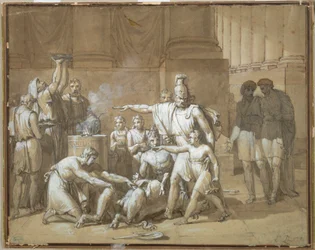 Hannibal přísahající Římu věčné nepřátelství, asi 1808 (pero a tuš s rozmytím nad grafitem)