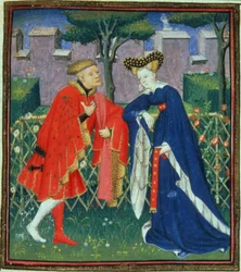 Harl 4431 f.376 Sto balad o dámě a jejím milenci, pařížská kopie, kolem 1410-15