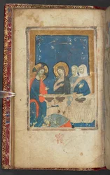 Harley 2928, f.16v, Jídlo v domě Šimona Farizea (vellum)