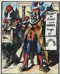 Historie Dr. Pulcinella (Polichinelle). Dřevoryt Imaging Pellerin - Epinal, sd. Konec 19. století.
