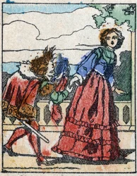 Ilustrace k „“ Riquet a la houppe““, příběh Charlese Perraulta (1628-1703), francouzského spisovatele. Dřevoryt Imaging Pellerin - Epinal, sd. Konec 19. století.