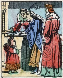 Ilustrace k „“ Riquet a la houppe““, příběh Charlese Perraulta (1628-1703), francouzského spisovatele. Dřevoryt Imaging Pellerin - Epinal, sd. Konec 19. století.