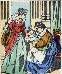 Ilustrace k „“ Riquet a la houppe““, příběh Charlese Perraulta (1628-1703), francouzského spisovatele. Dřevoryt Imaging Pellerin - Epinal, sd. Konec 19. století.