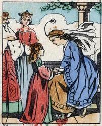 Ilustrace k „“ Riquet a la houppe““, příběh Charlese Perraulta (1628-1703), francouzského spisovatele. Dřevoryt Imaging Pellerin - Epinal, sd. Konec 19. století.