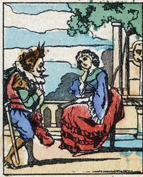 Ilustrace k „“ Riquet a la houppe““, příběh Charlese Perraulta (1628-1703), francouzského spisovatele. Dřevoryt Imaging Pellerin - Epinal, sd. Konec 19. století.