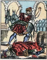 Ilustrace k Pohádkám tisíce a jedné noci. Ali-Baba (Ali Baba). Dřevoryt z Imaging Pellerin - Epinal, sd. Konec 19. století.