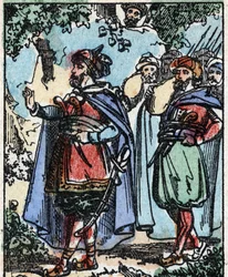Ilustrace k Pohádkám tisíce a jedné noci. Ali-Baba (Ali Baba). Dřevoryt z Imaging Pellerin - Epinal, sd. Konec 19. století.