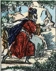 Ilustrace k Pohádkám tisíce a jedné noci. Ali Baba (Ali Baba). Dřevoryt Imaging Pellerin - Epinal, sd. Konec 19. století.