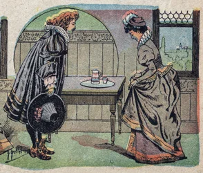 Ilustrace k pohádce „Kráska a Bete“: z bete se stal krásnější princ. Rytina snímků Quinn, circa 1890.