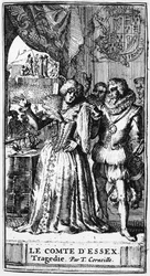 Ilustrace z Le Comte dEssex od Thomase Corneille (1625-1709) publikovaná v roce 1680