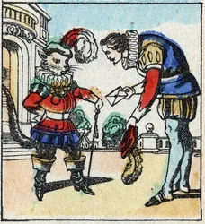 Ilustrace příběhu Charlese Perraulta „The Cat Botte“. Dřevoryt Imaging Pellerin - Epinal, sd. Konec 19. století.