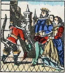 Ilustrace příběhu Charlese Perraulta „The Cat Botte“. Dřevoryt Imaging Pellerin - Epinal, sd. Konec 19. století.