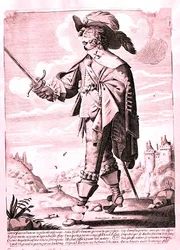 Ilustrace vojáka za vlády Ludvíka XIII. (1601-43) (rytina) (čb foto)