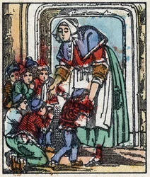 Ilustrace příběhu „Le petit poucet“ od Charlese Perraulta. Dřevoryt Imaging Pellerin - Epinal, sd. Konec 19. století.
