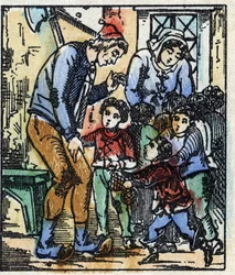 Ilustrace příběhu „Le petit poucet“ od Charlese Perraulta. Dřevoryt Imaging Pellerin - Epinal, sd. Konec 19. století.