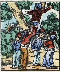 Ilustrace příběhu „Le petit poucet“ od Charlese Perraulta. Dřevoryt Imaging Pellerin - Epinal, sd. Konec 19. století.
