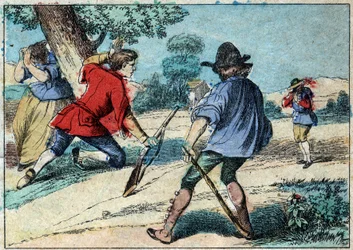 Ilustrace bajky Jean de la Fontaine (1621-1695): vlk se stal pastýřem. Epinal imaging z konce 19. století.
