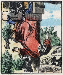 Ilustrace příběhu „“ Raminagrobis a myši „“ Dřevoryt z Imaging Pellerin - Epinal, sd. Konec 19. století.